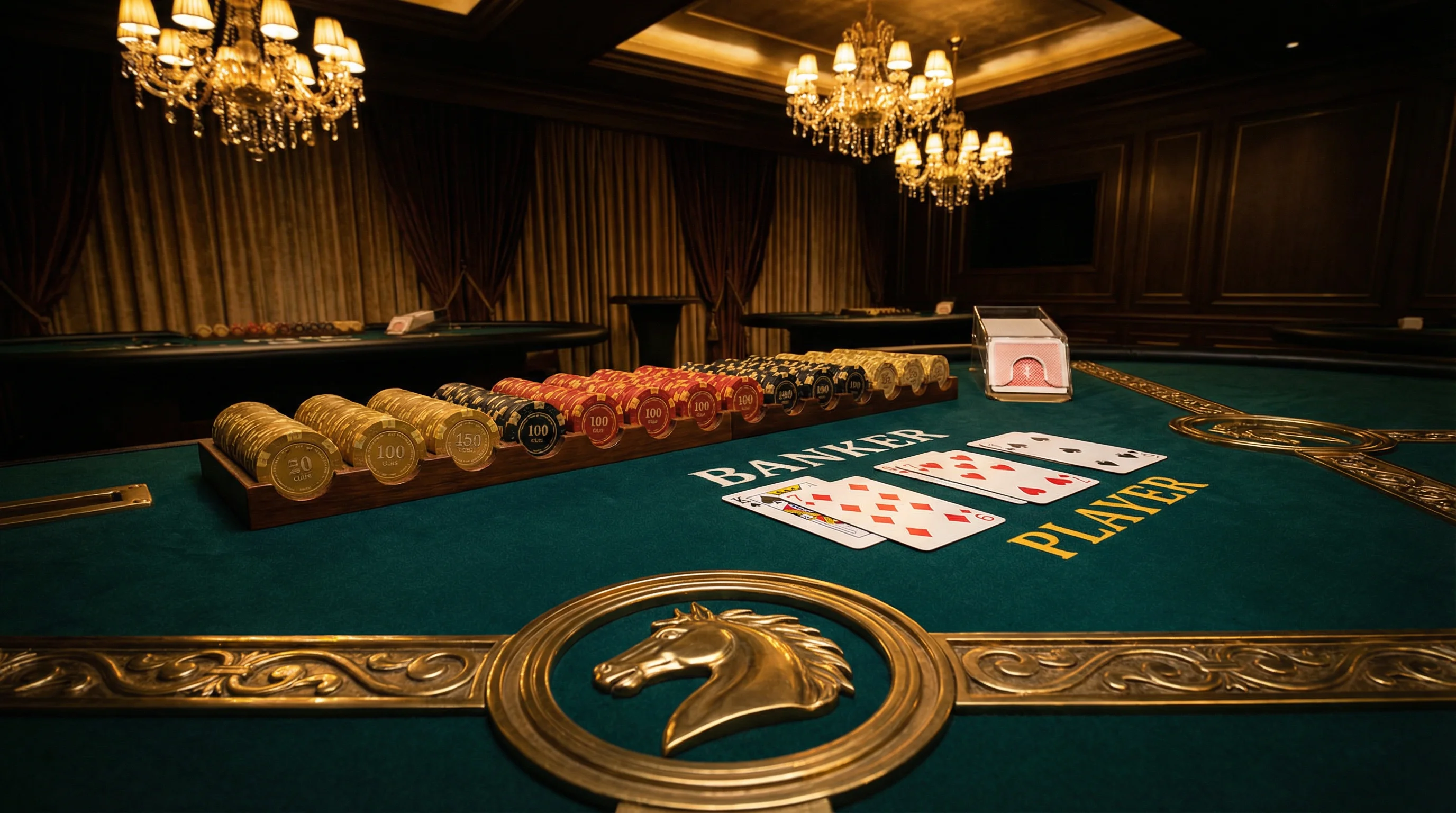 Mesa de bacará sofisticada com cartas distribuídas no luckbet